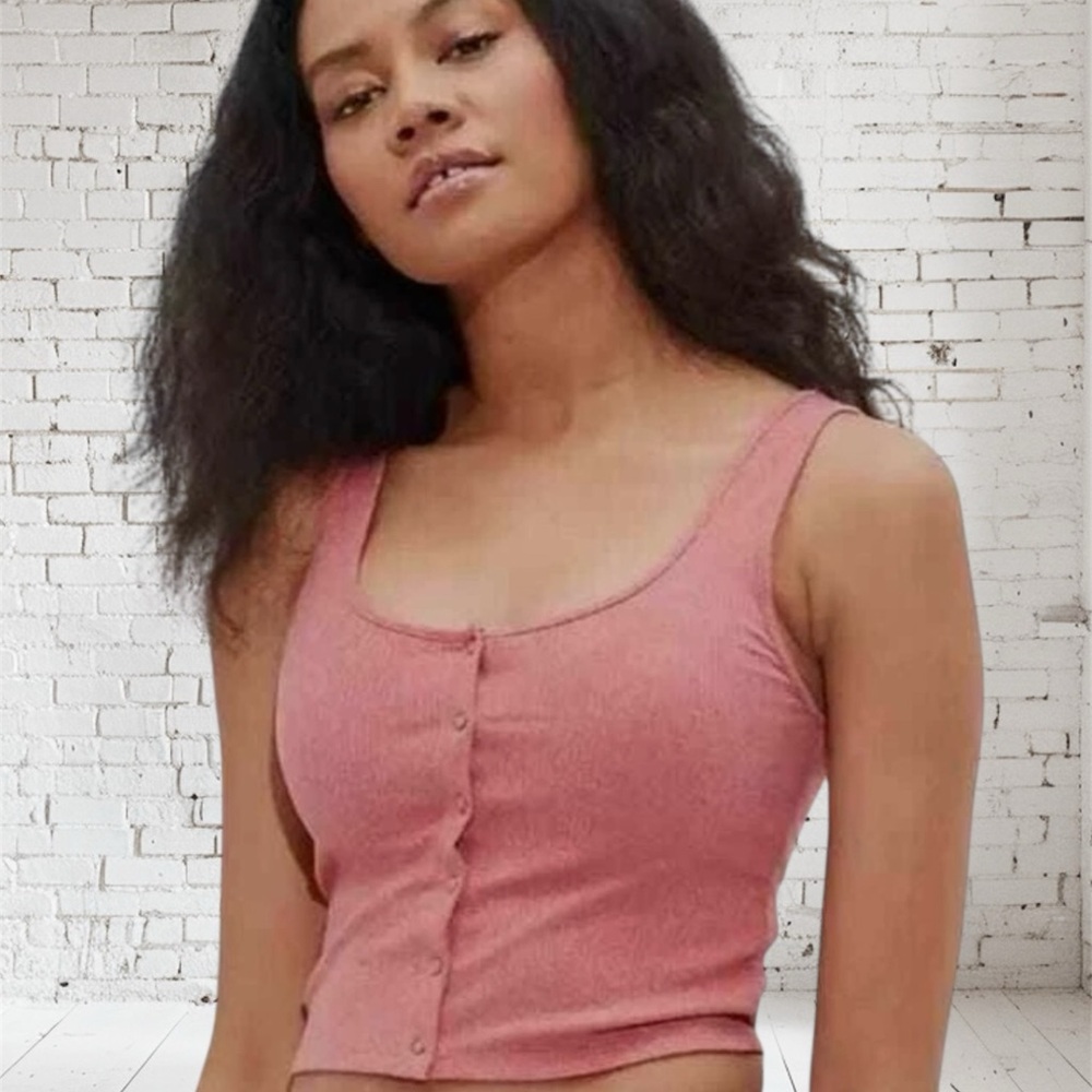 American Eagle pink Y2K Rave crop tank top Shirt Ribbed Ruffled Hem S